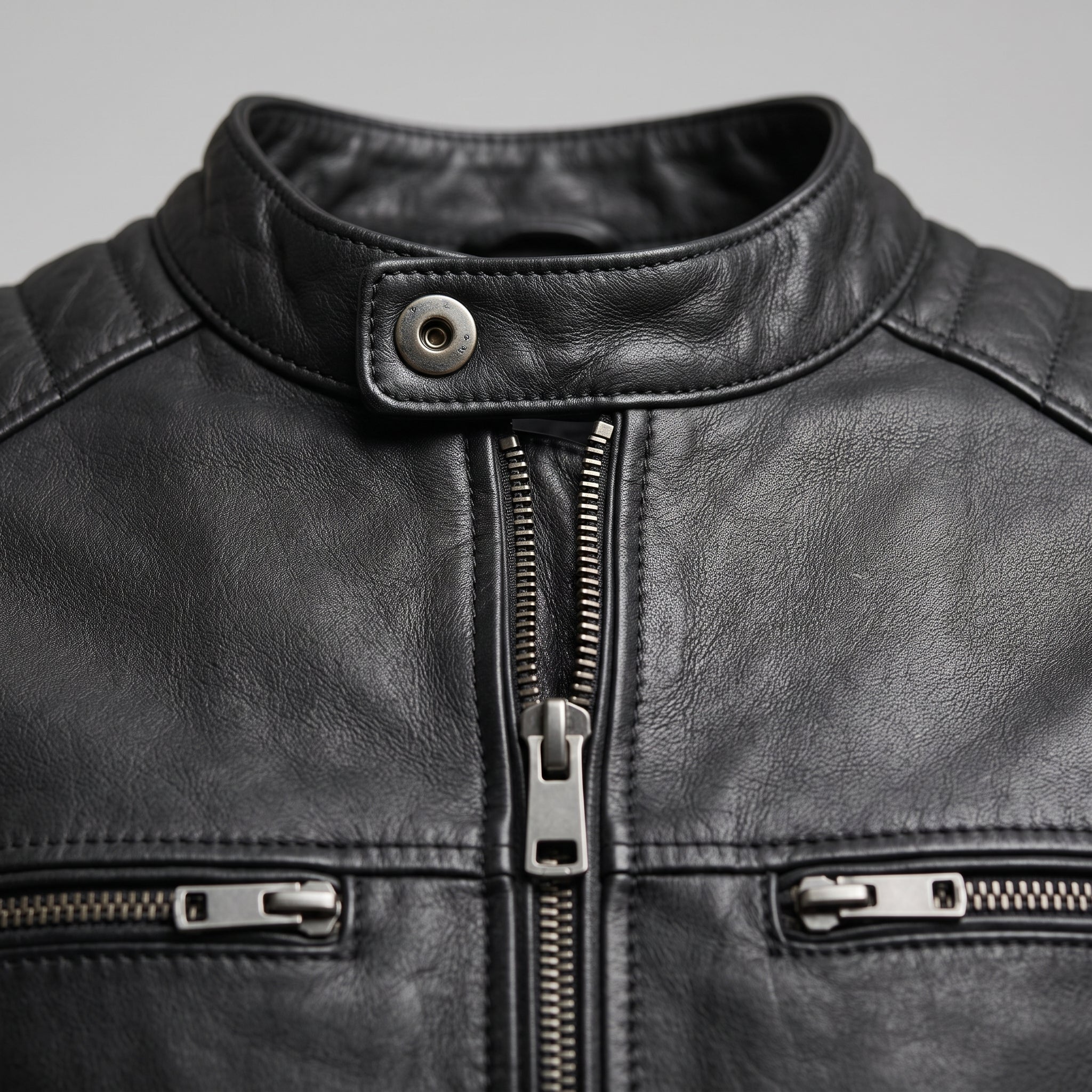 Men's Black Leather Biker Jacket — Fortescue