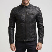 Men's Black Leather Biker Jacket — Fortescue