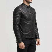 Men's Black Leather Biker Jacket — Fortescue