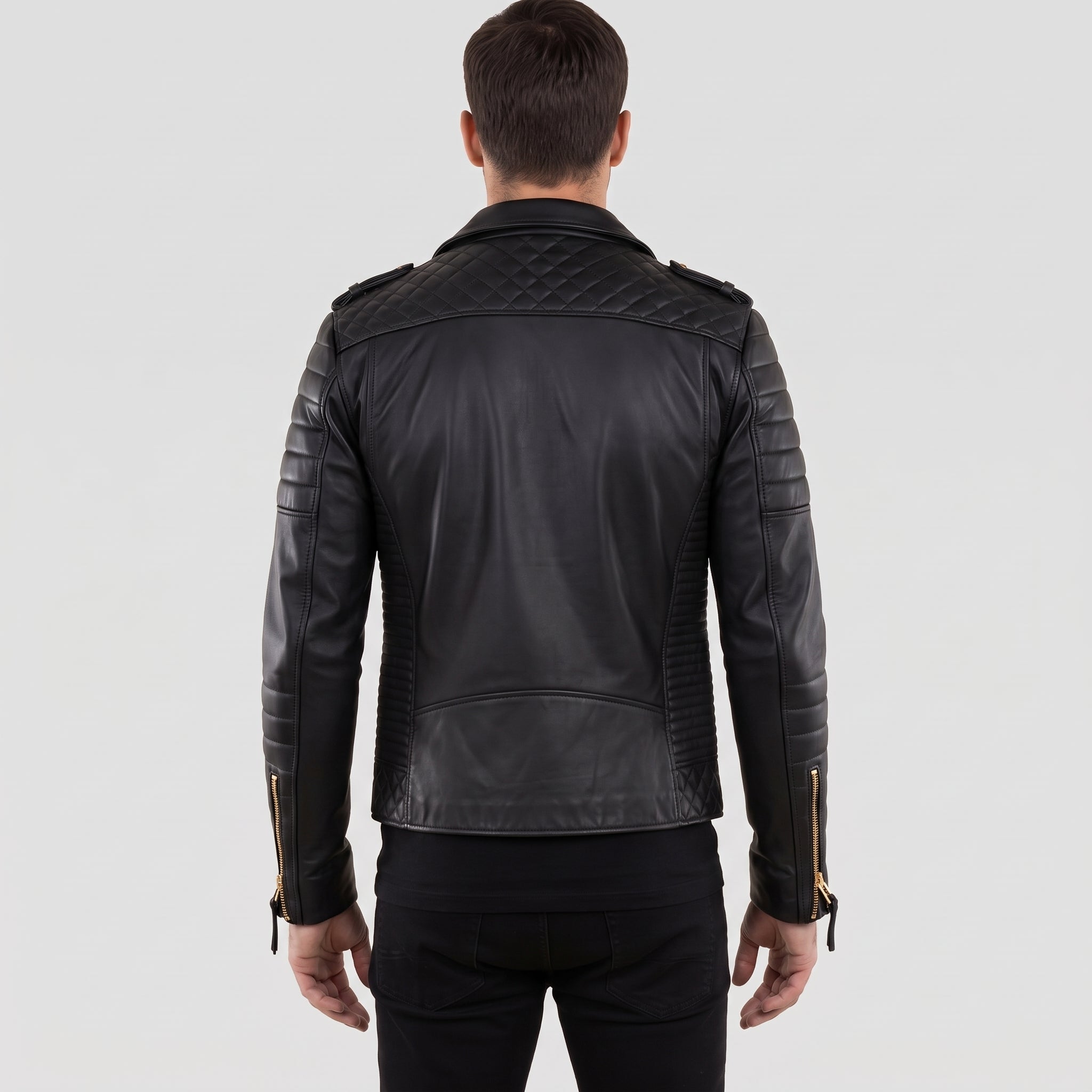 Men's Black Leather Biker Jacket — Gascoigne