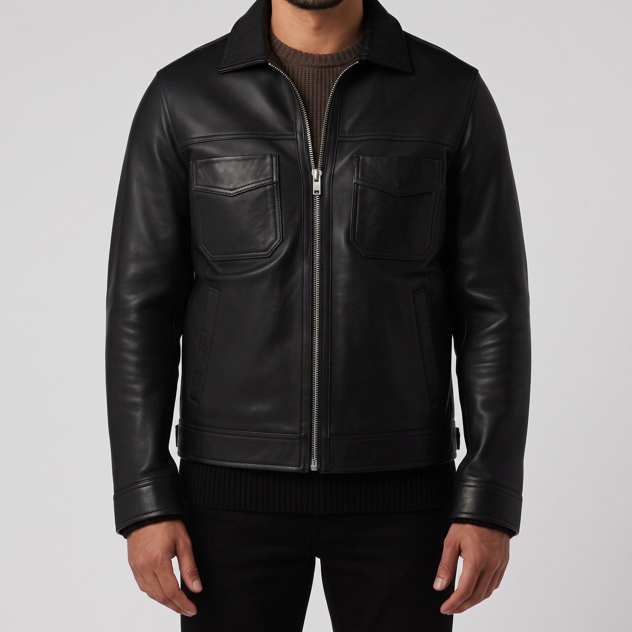 Men's Black Leather Trucker Jacket — Heatherton
