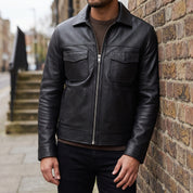 Men's Black Leather Trucker Jacket — Heatherton