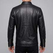 Men's Black Leather Biker Jacket — Hempstead
