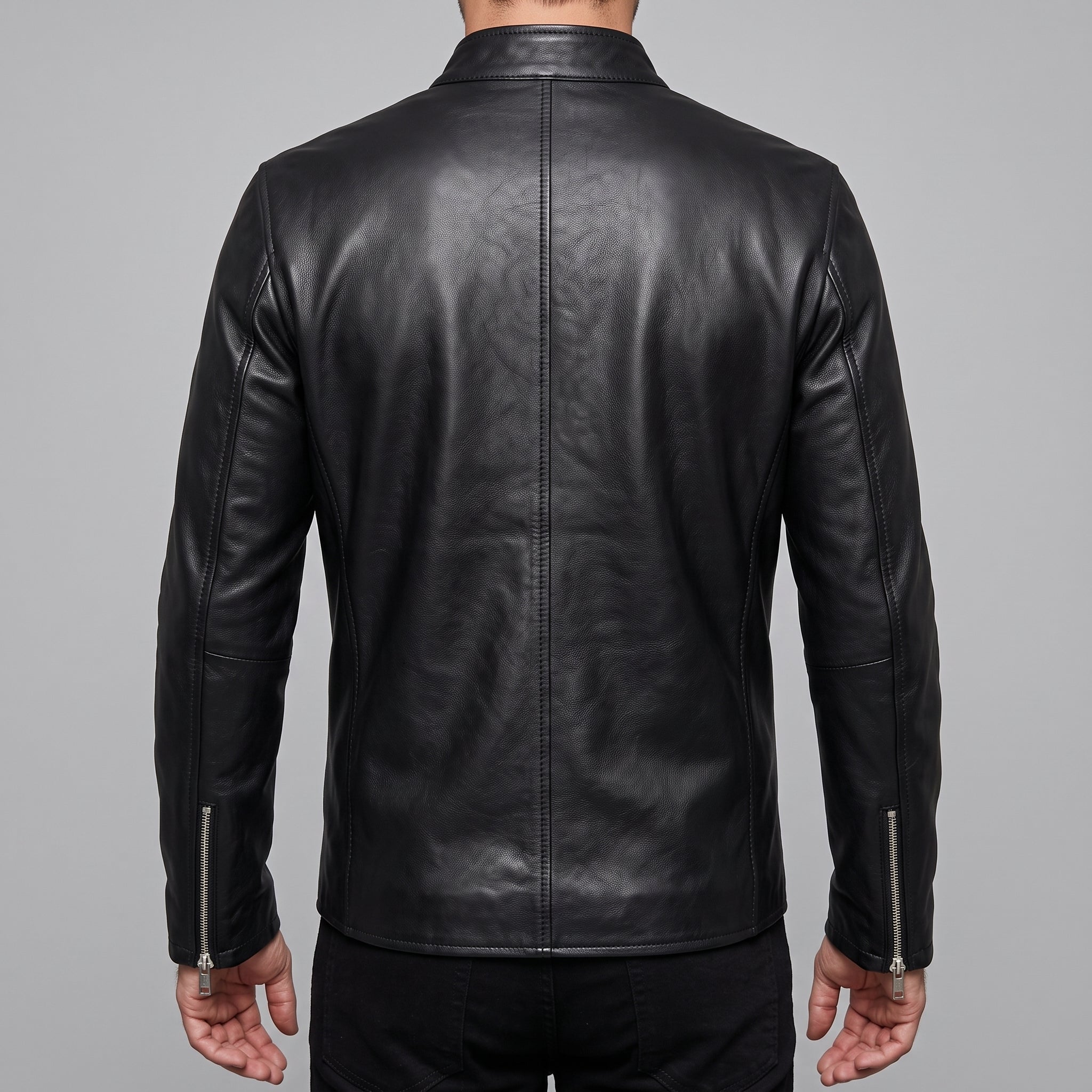 Men's Black Leather Biker Jacket — Hempstead