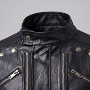 Men's Black Leather Biker Jacket — Hempstead