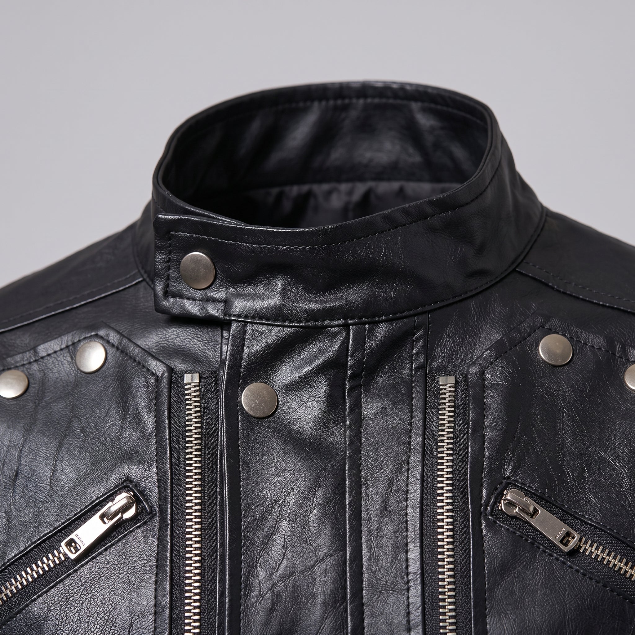 Men's Black Leather Biker Jacket — Hempstead