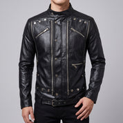 Men's Black Leather Biker Jacket — Hempstead