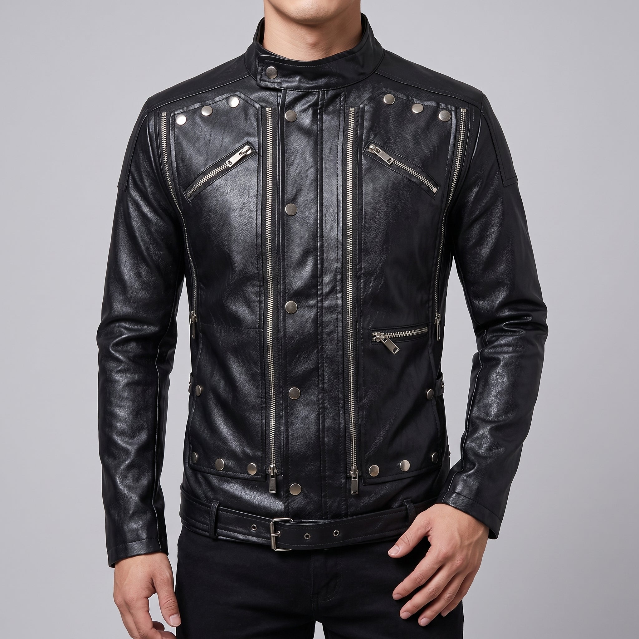 Men's Black Leather Biker Jacket — Hempstead