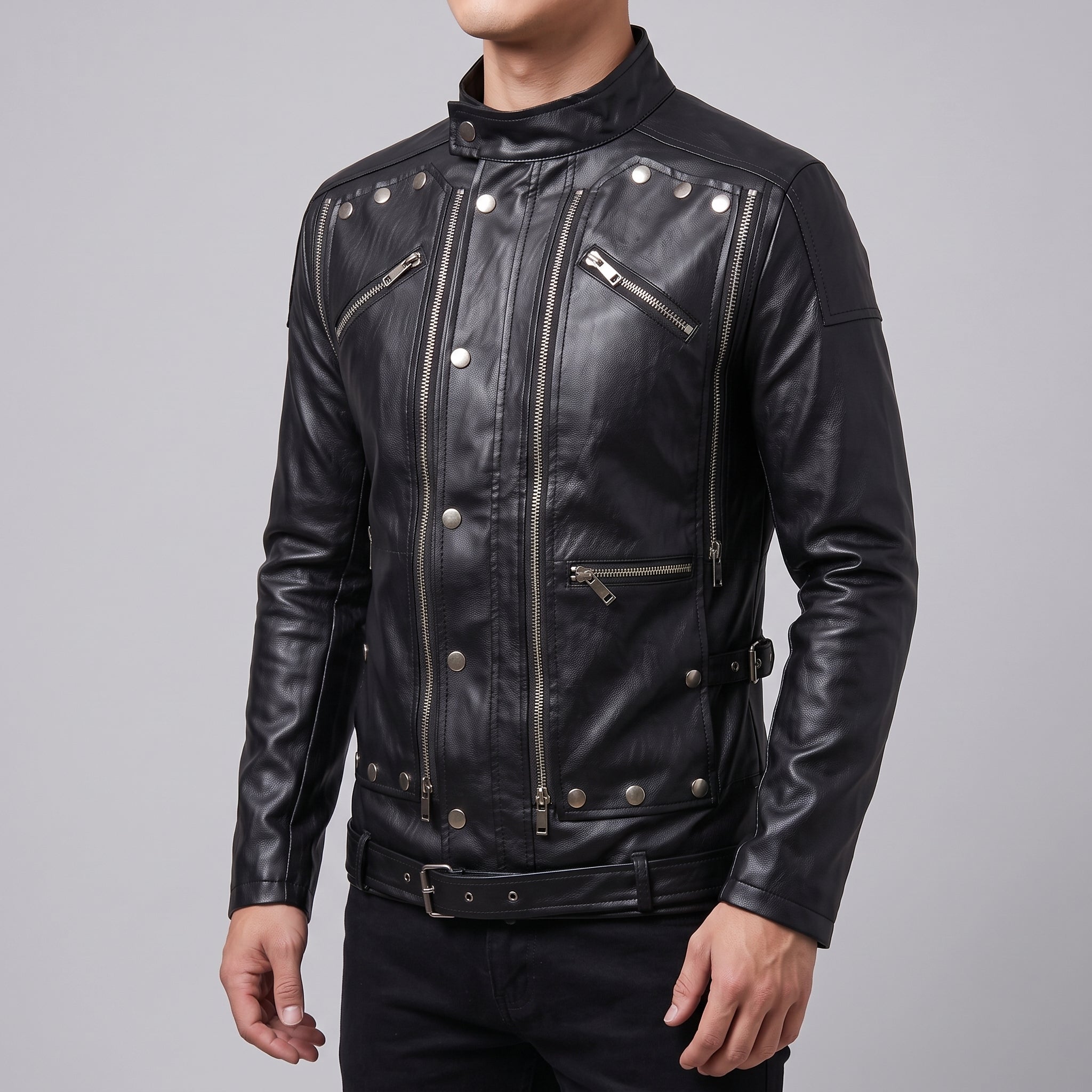 Men's Black Leather Biker Jacket — Hempstead