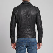 Men's Black Leather Biker Jacket — Hooper