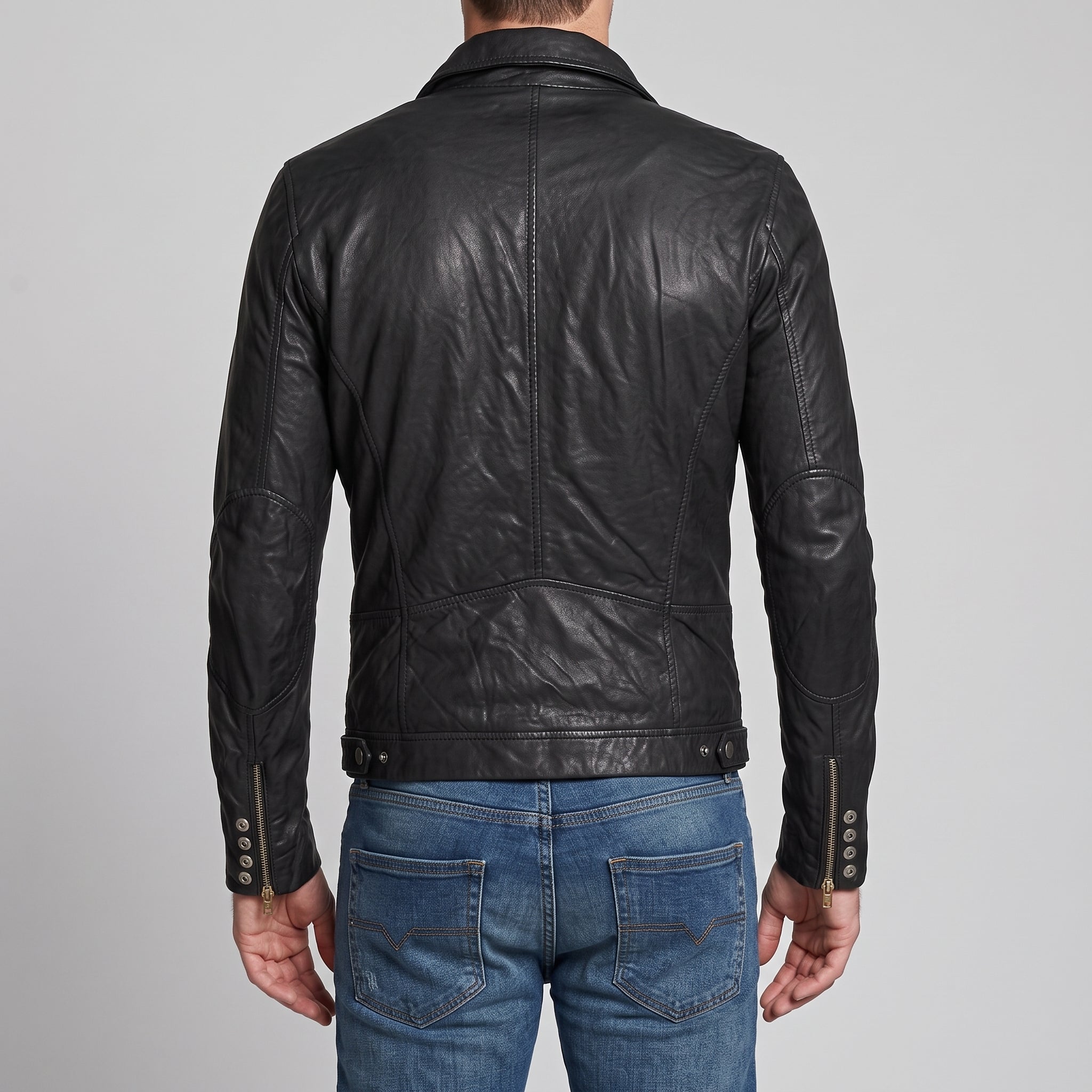 Men's Black Leather Biker Jacket — Hooper