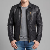 Men's Black Leather Biker Jacket — Hooper