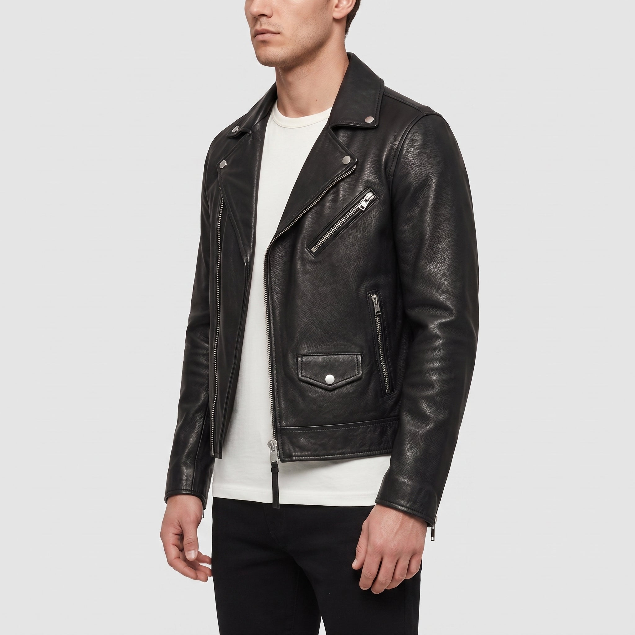 Men's Black Leather Biker Jacket — Padmore