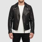 Men's Black Leather Biker Jacket — Padmore