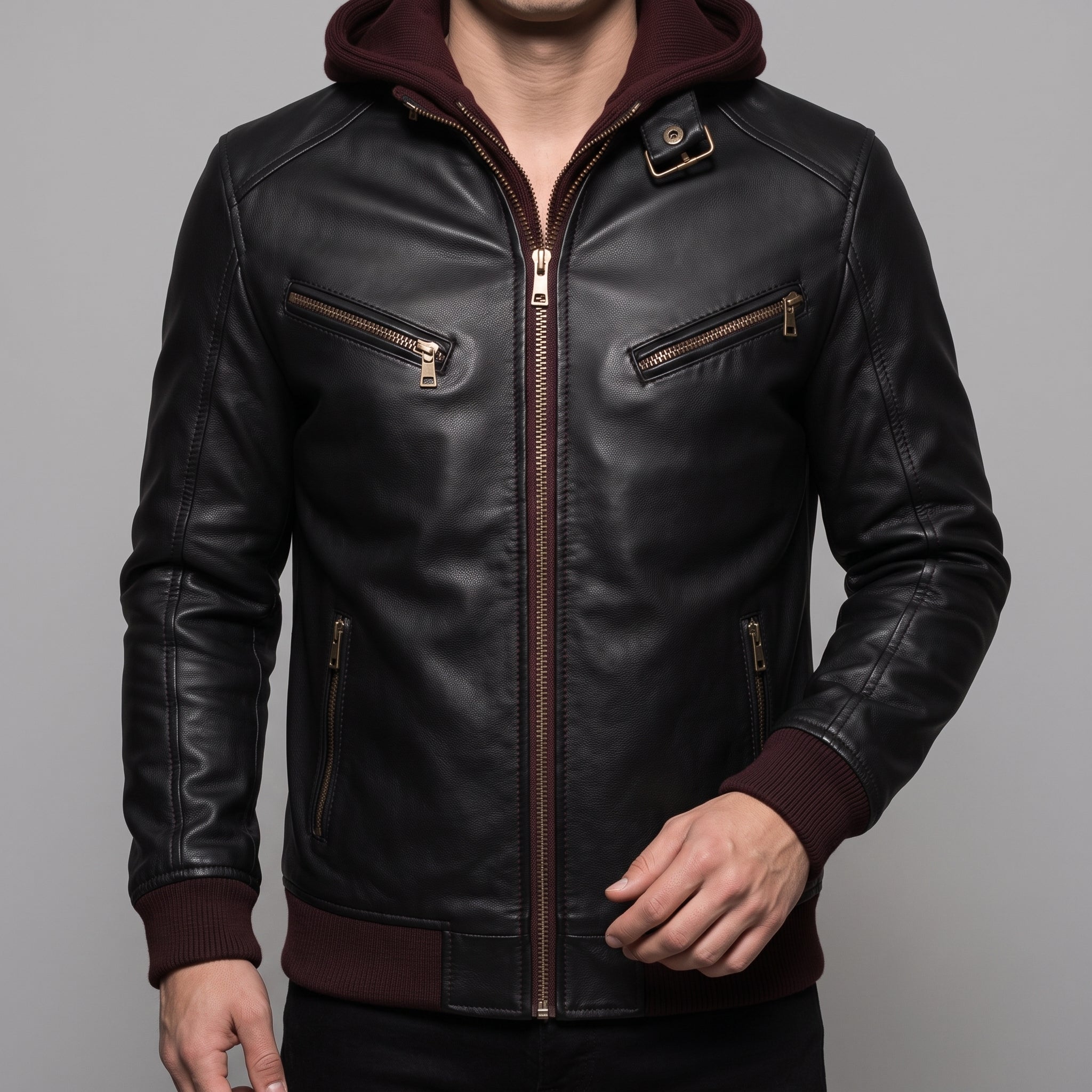 Men's Black Leather Biker Jacket — Prior