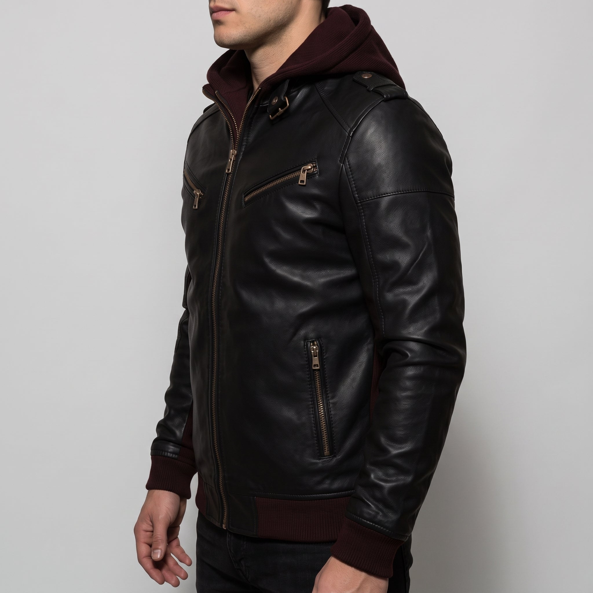 Men's Black Leather Biker Jacket — Prior
