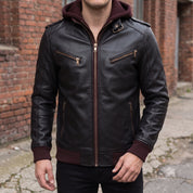 Men's Black Leather Biker Jacket — Prior