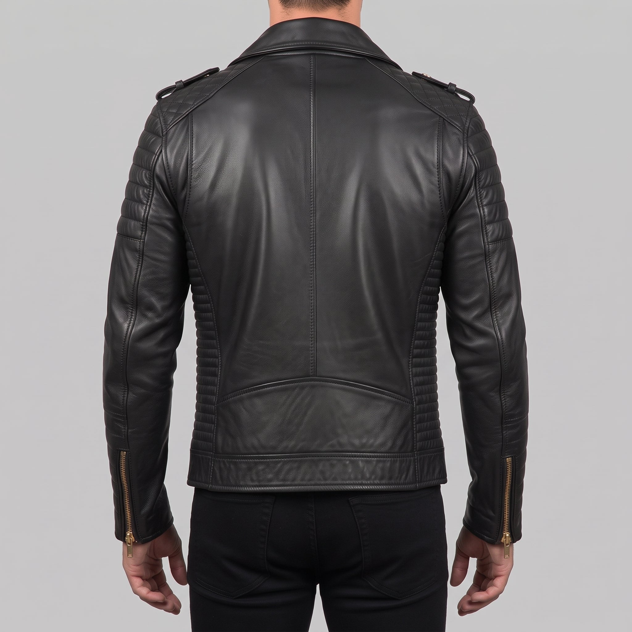 Men's Black Quilted Leather Biker Jacket — Turberville