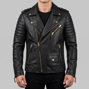 Men's Black Quilted Leather Biker Jacket — Turberville