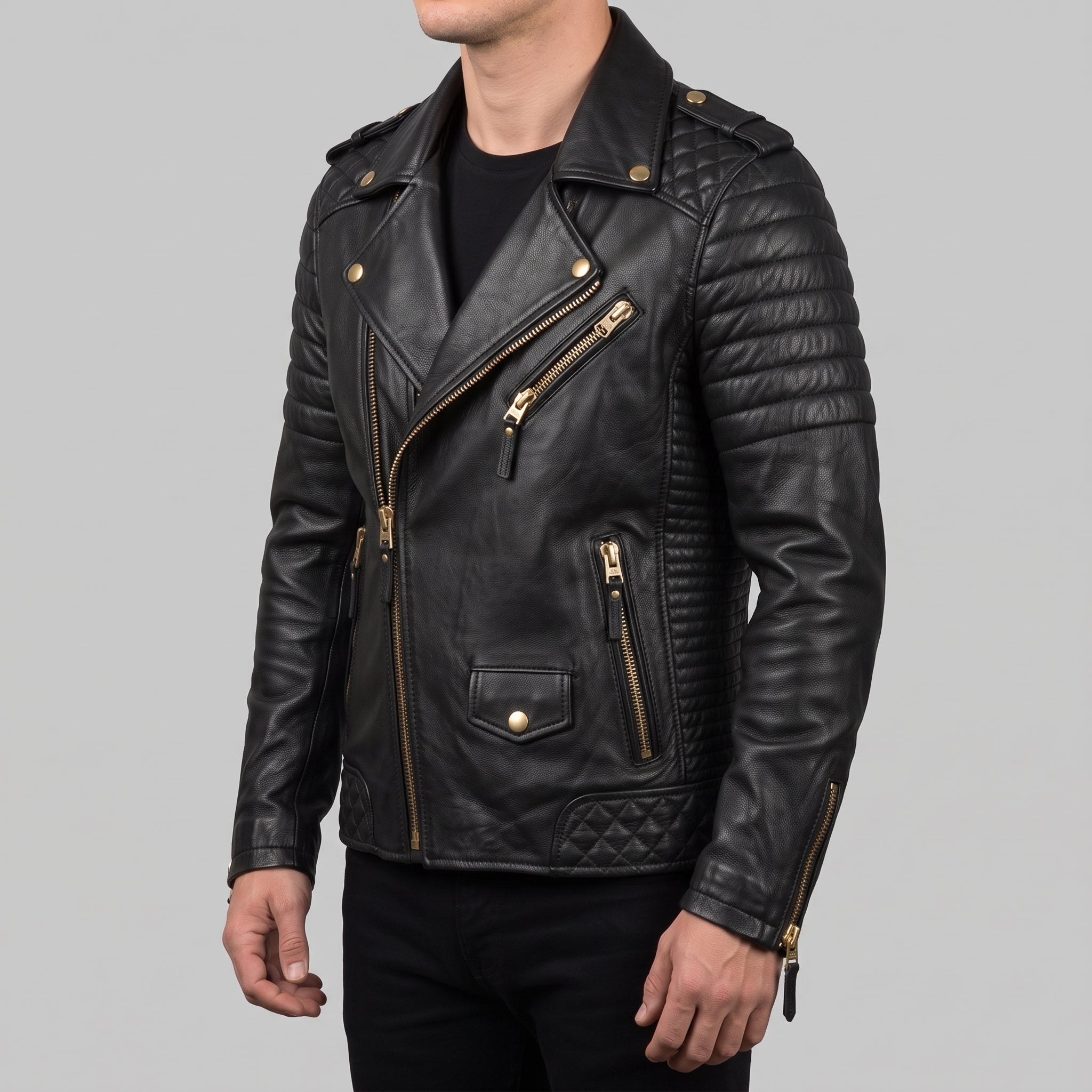 Men's Black Quilted Leather Biker Jacket — Turberville