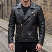 Men's Black Quilted Leather Biker Jacket — Turberville