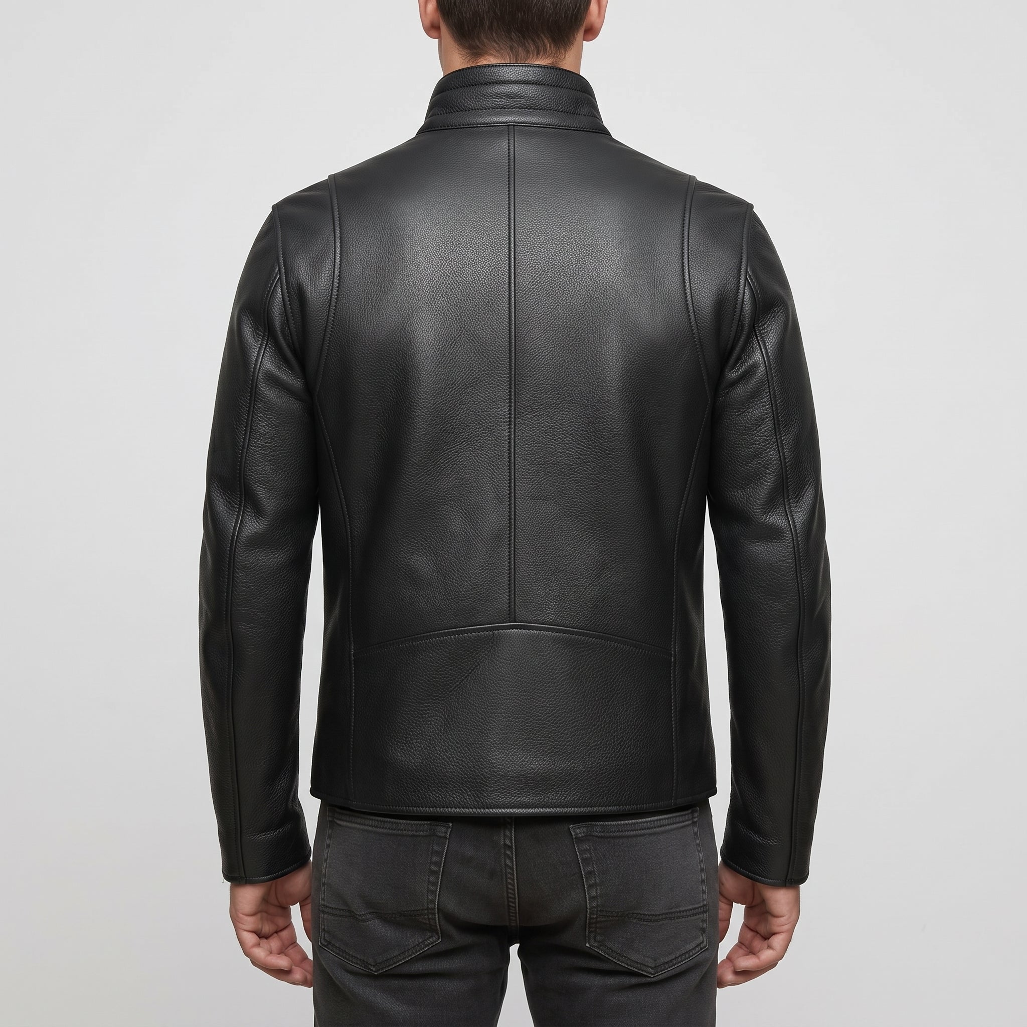 Men's Black Leather Biker Jacket — Uckfield