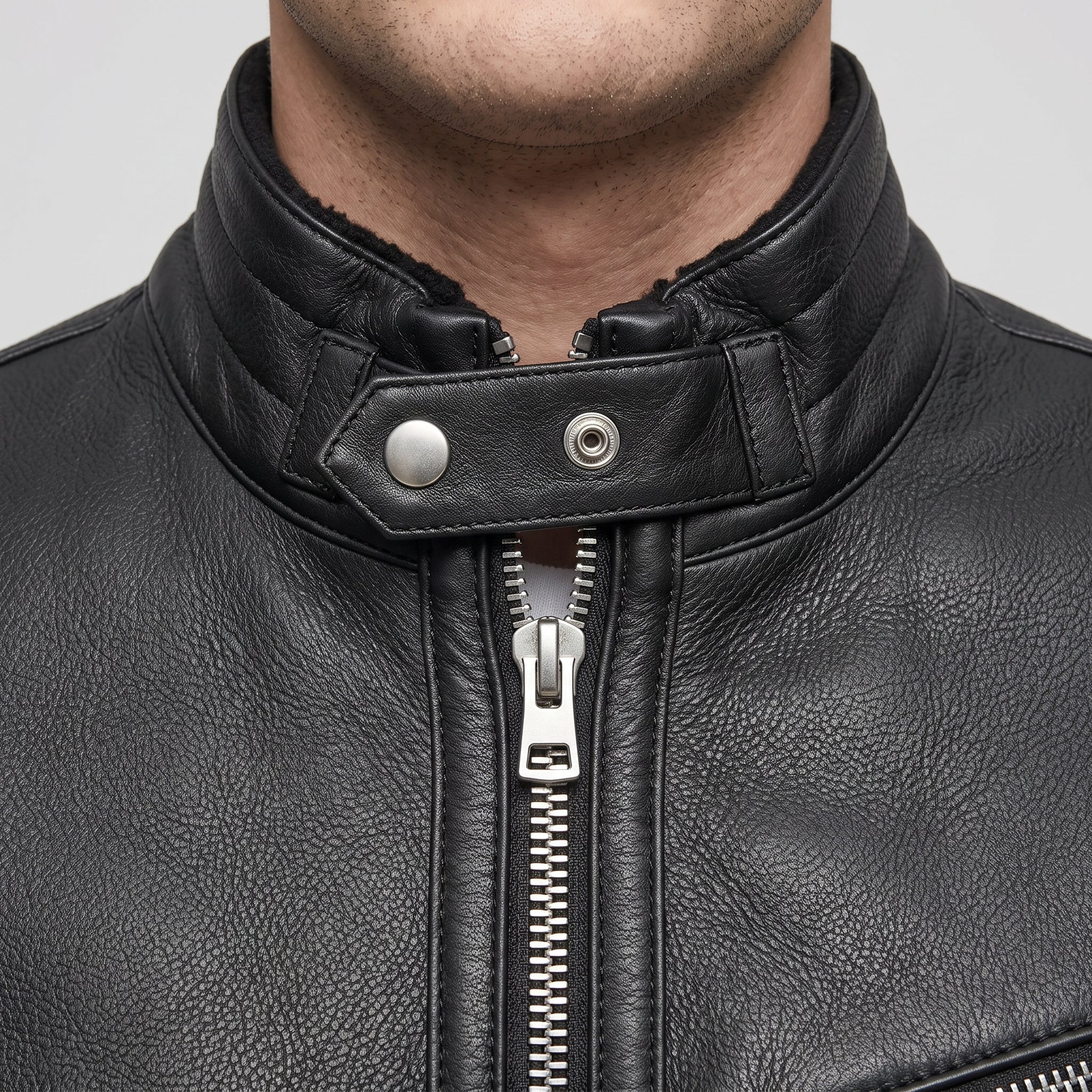 Men's Black Leather Biker Jacket — Uckfield