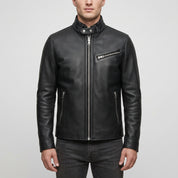 Men's Black Leather Biker Jacket — Uckfield