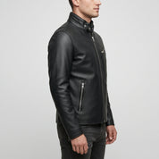 Men's Black Leather Biker Jacket — Uckfield