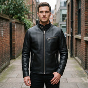 Men's Black Leather Biker Jacket — Uckfield