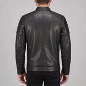 Men's Black Leather Cafe Racer Jacket — Warfield