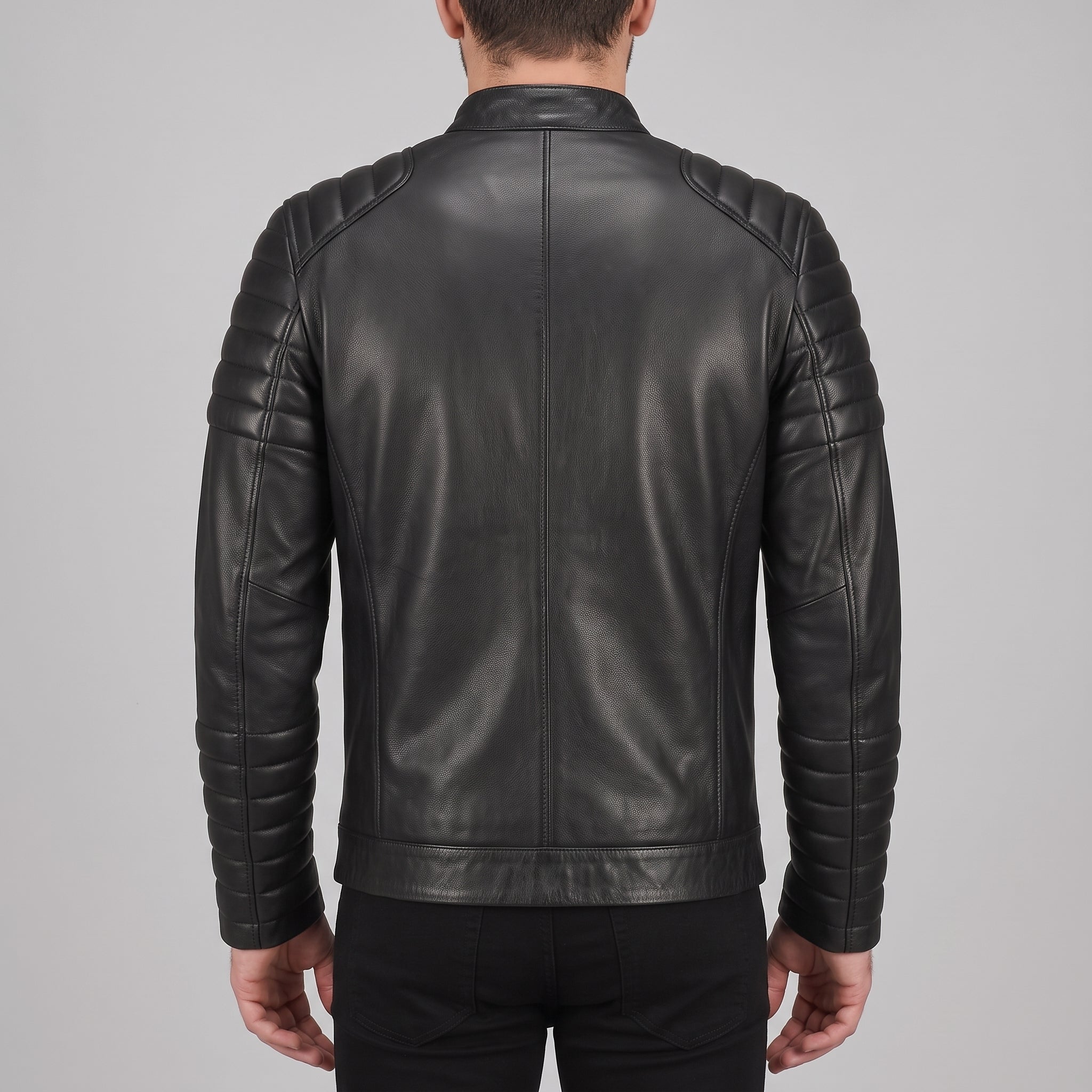 Men's Black Leather Cafe Racer Jacket — Warfield