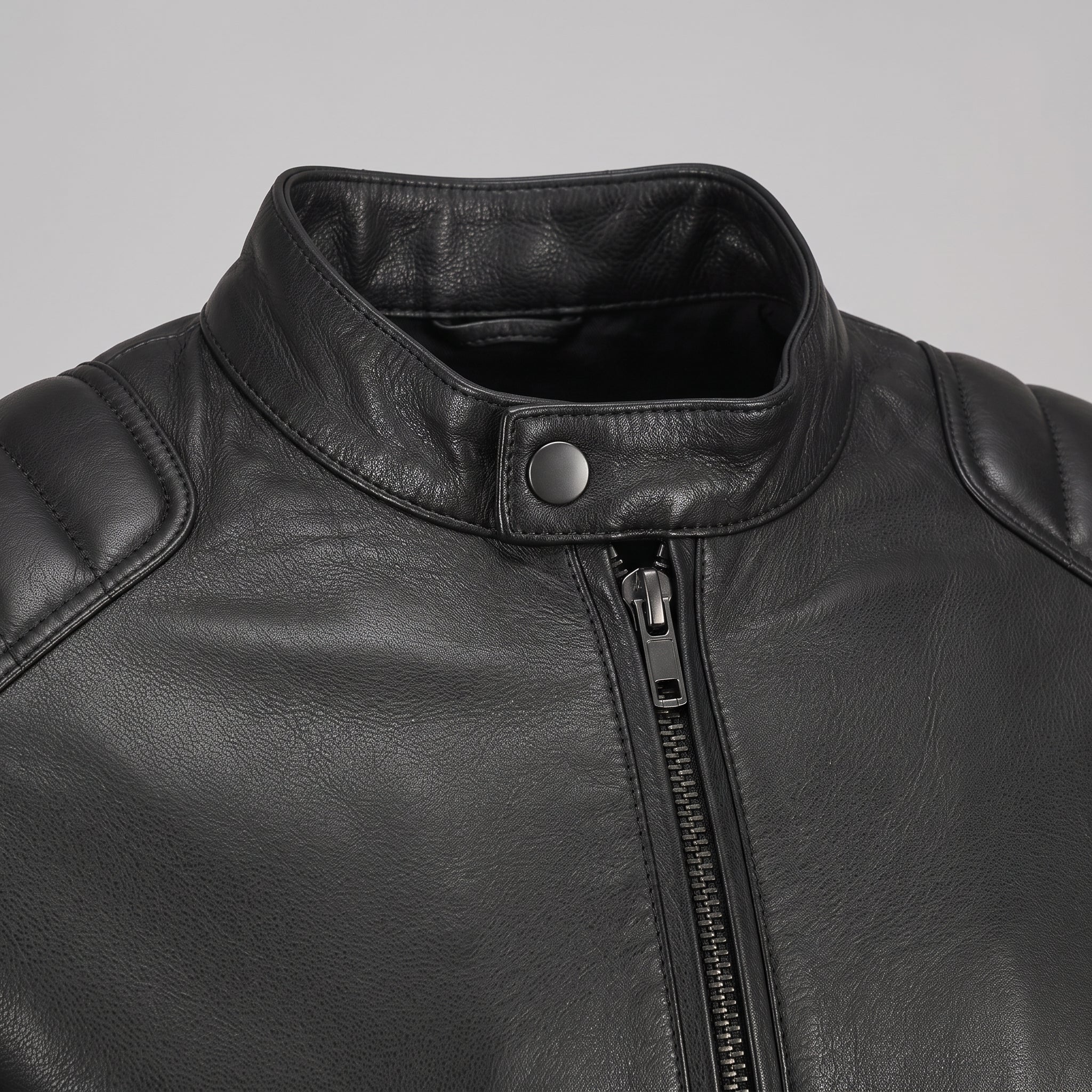 Men's Black Leather Cafe Racer Jacket — Warfield