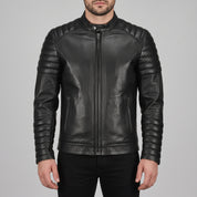 Men's Black Leather Cafe Racer Jacket — Warfield