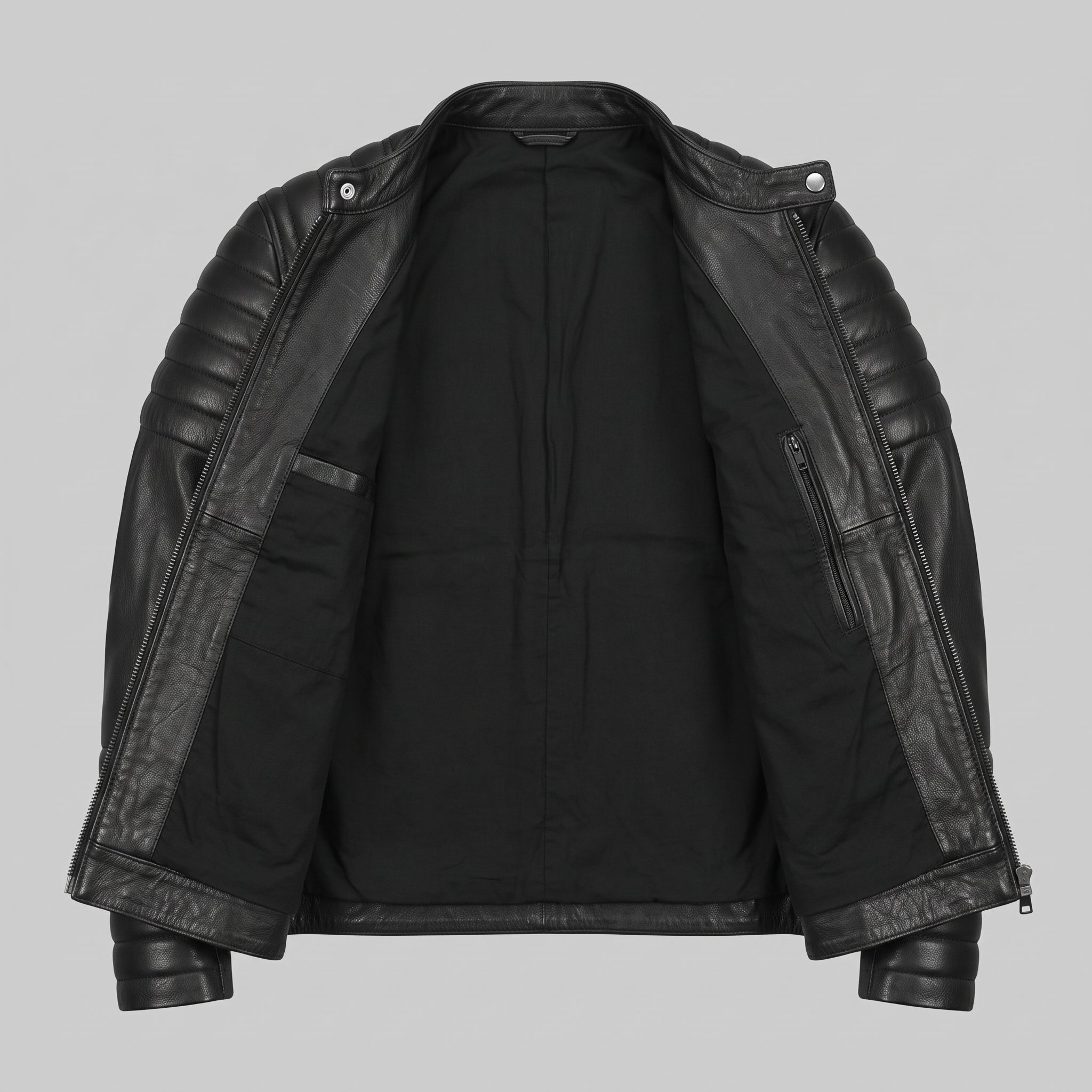 Men's Black Leather Cafe Racer Jacket — Warfield