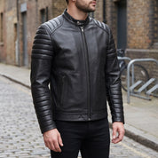 Men's Black Leather Cafe Racer Jacket — Warfield