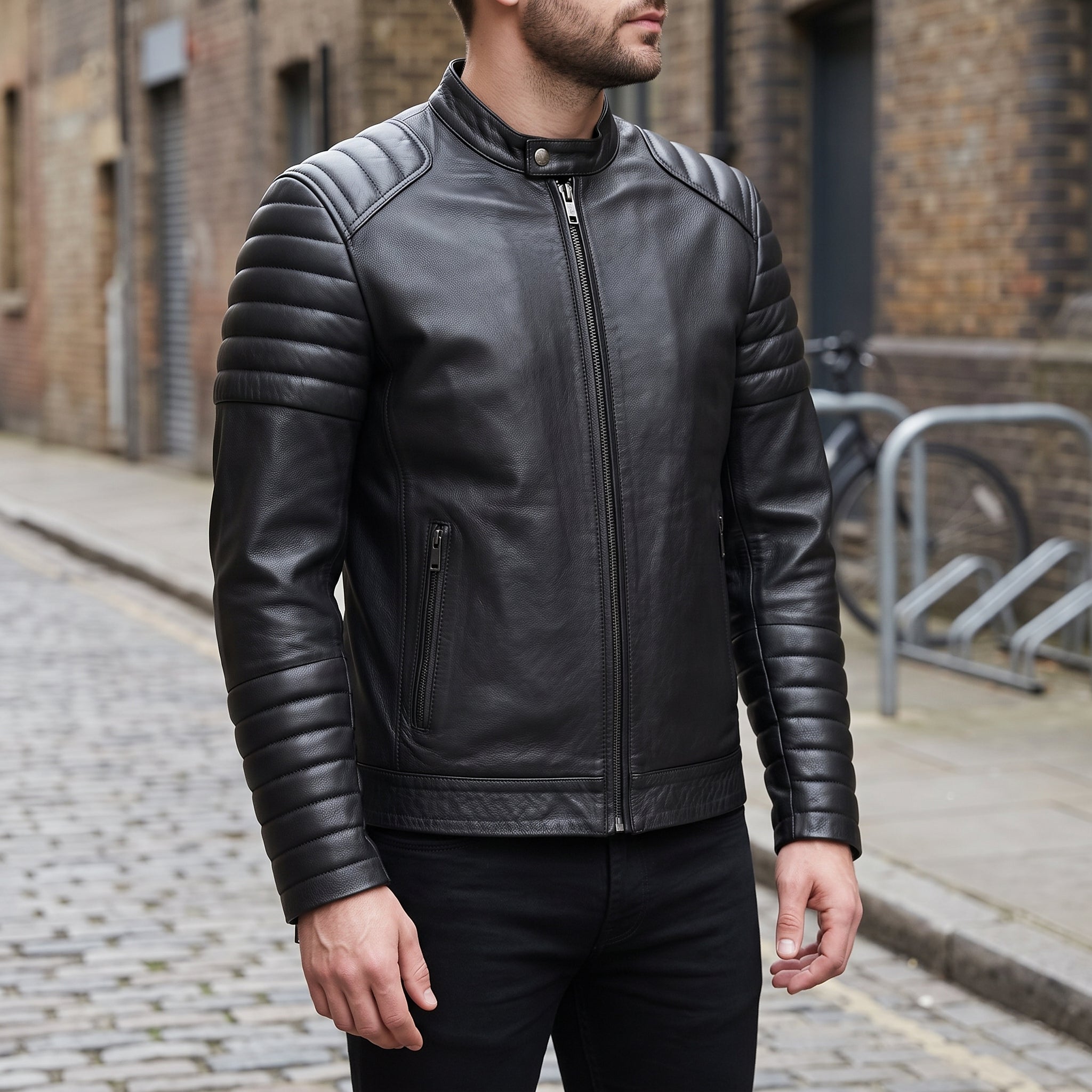 Men's Black Leather Cafe Racer Jacket — Warfield