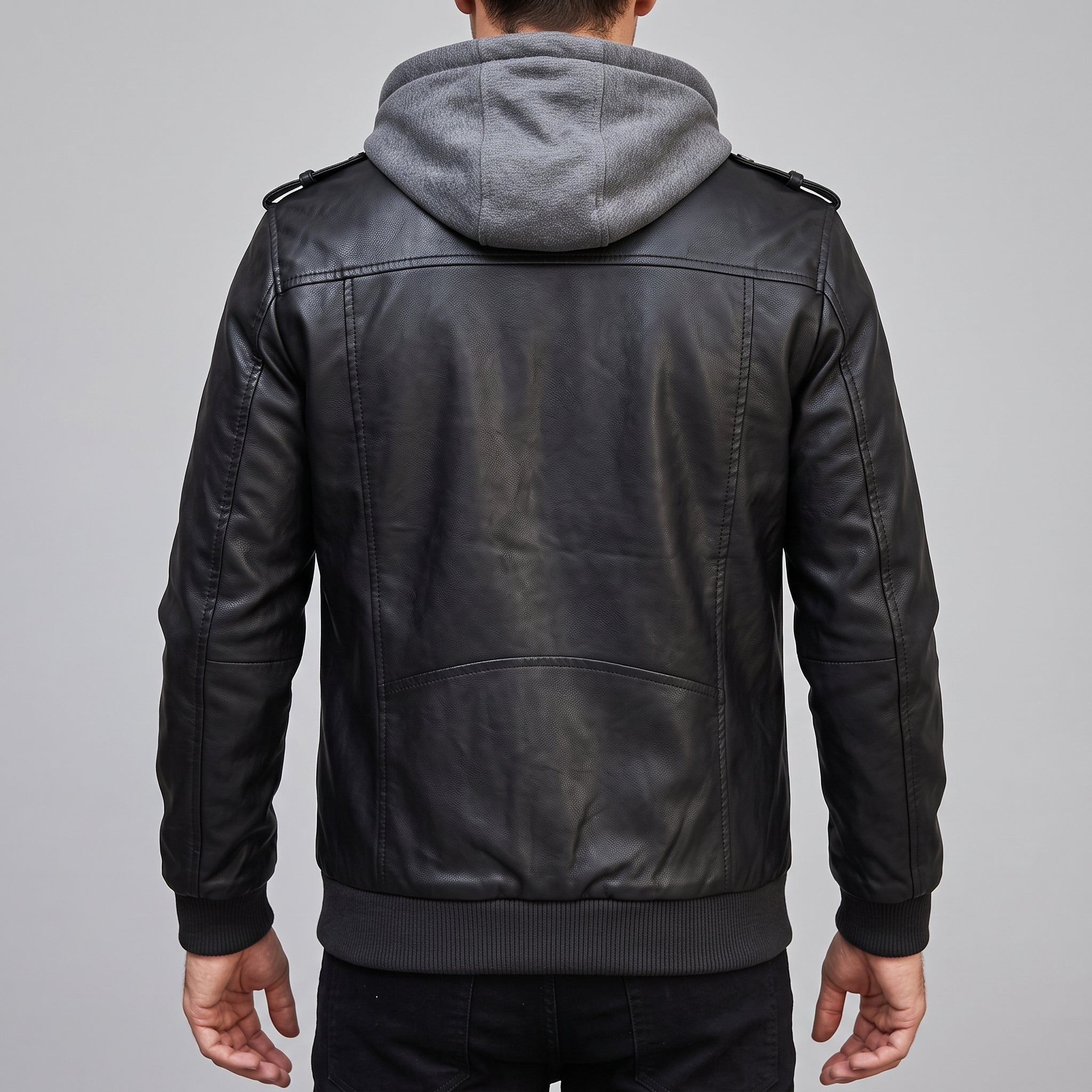 Men's Black Leather Biker Jacket with Hoodie — Chichester