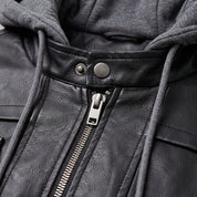 Men's Black Leather Biker Jacket with Hoodie — Chichester
