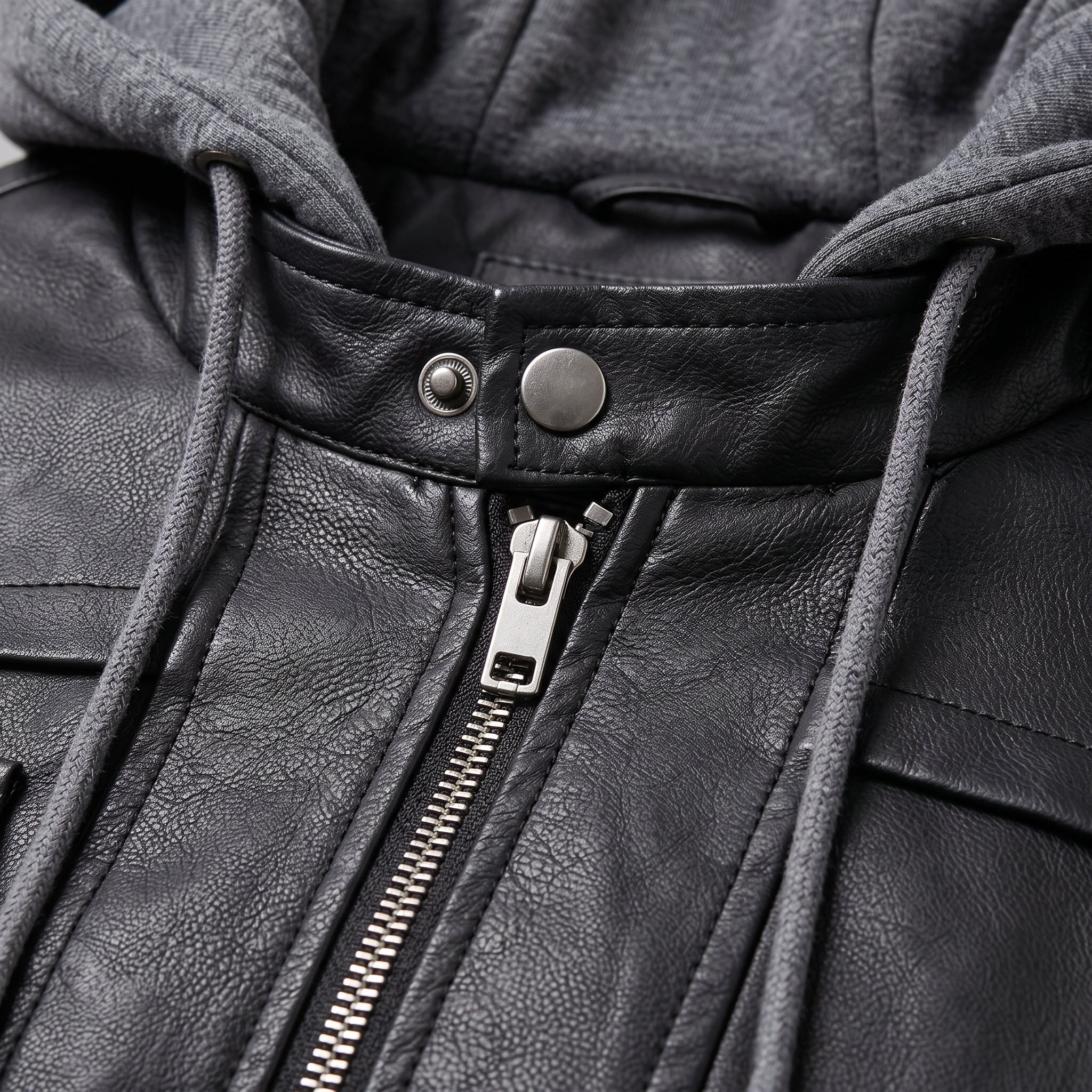 Men's Black Leather Biker Jacket with Hoodie — Chichester