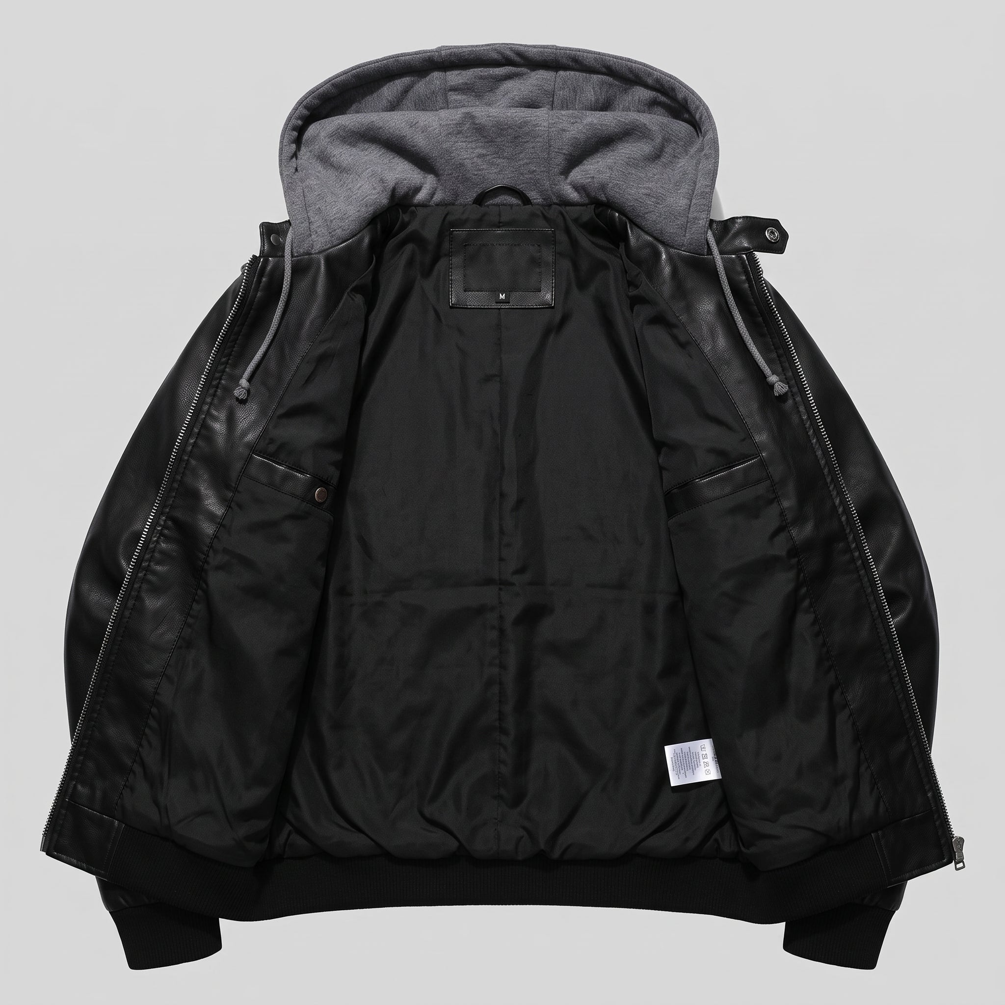 Men's Black Leather Biker Jacket with Hoodie — Chichester
