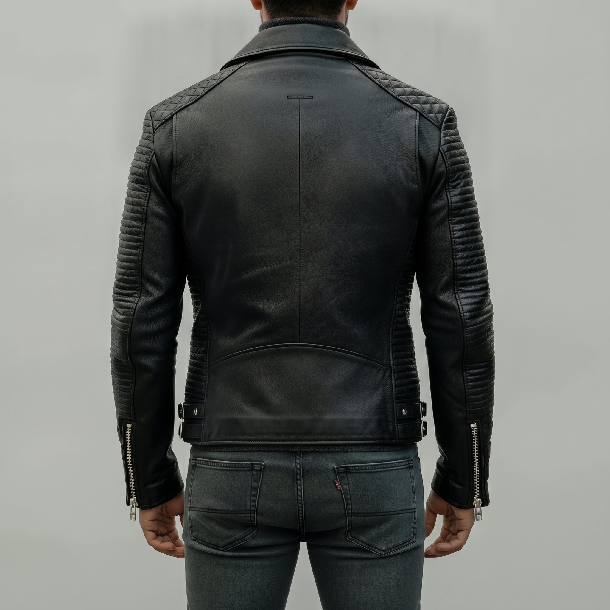 Men's Black Leather Biker Jacket — Wren