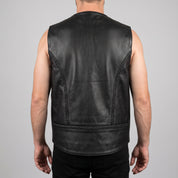 Men's Black Leather Biker Vest — Culworth