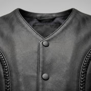 Men's Black Leather Biker Vest — Culworth