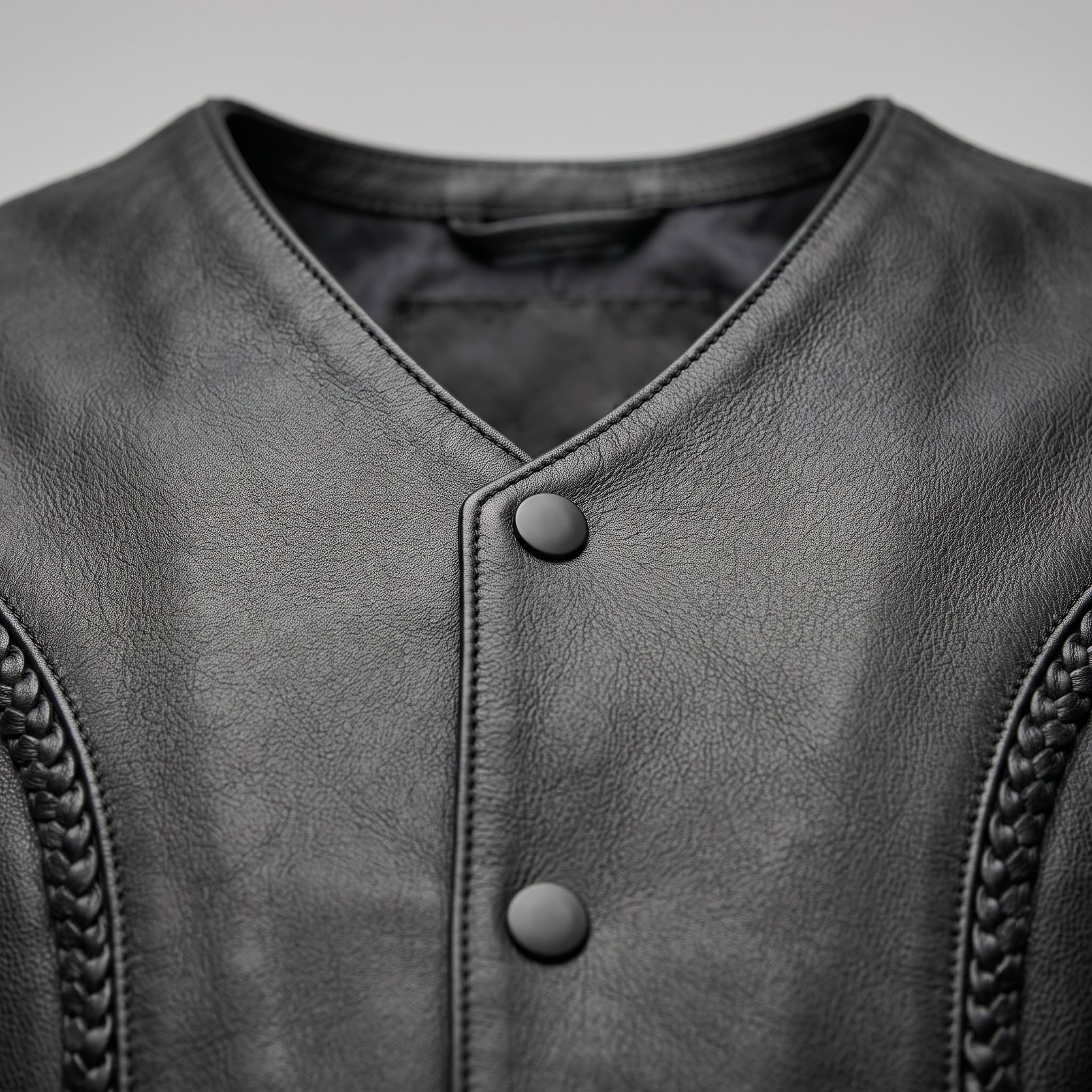 Men's Black Leather Biker Vest — Culworth
