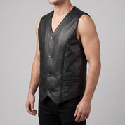 Men's Black Leather Biker Vest — Culworth