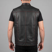 Men's Black Leather Biker Vest — Isham