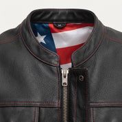 Men's Black Leather Biker Vest — Isham