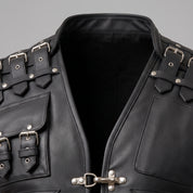 Men's Black Leather Biker Vest — Newman