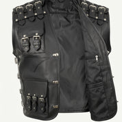 Men's Black Leather Biker Vest — Newman